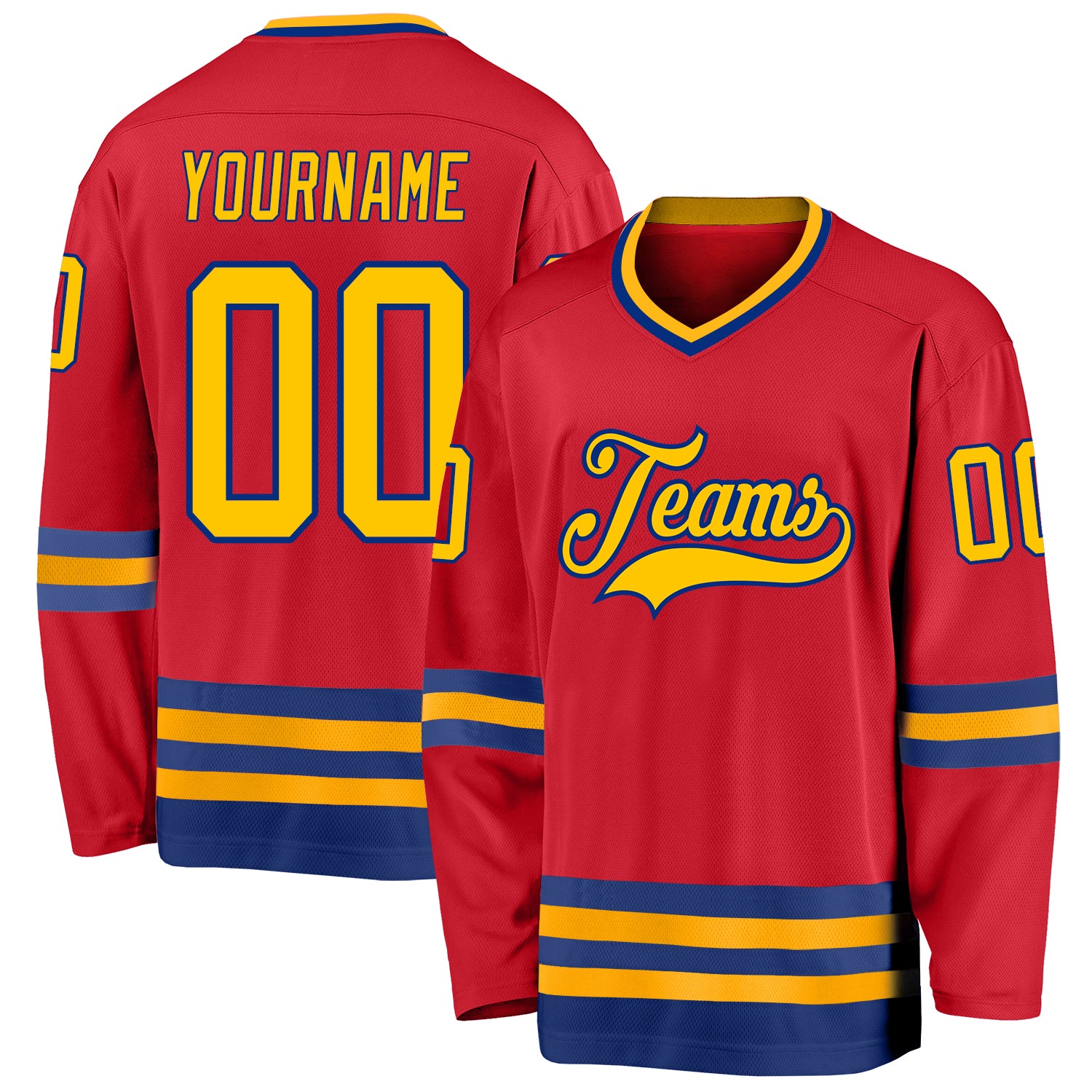 Custom Red Gold-Royal Hockey Jersey