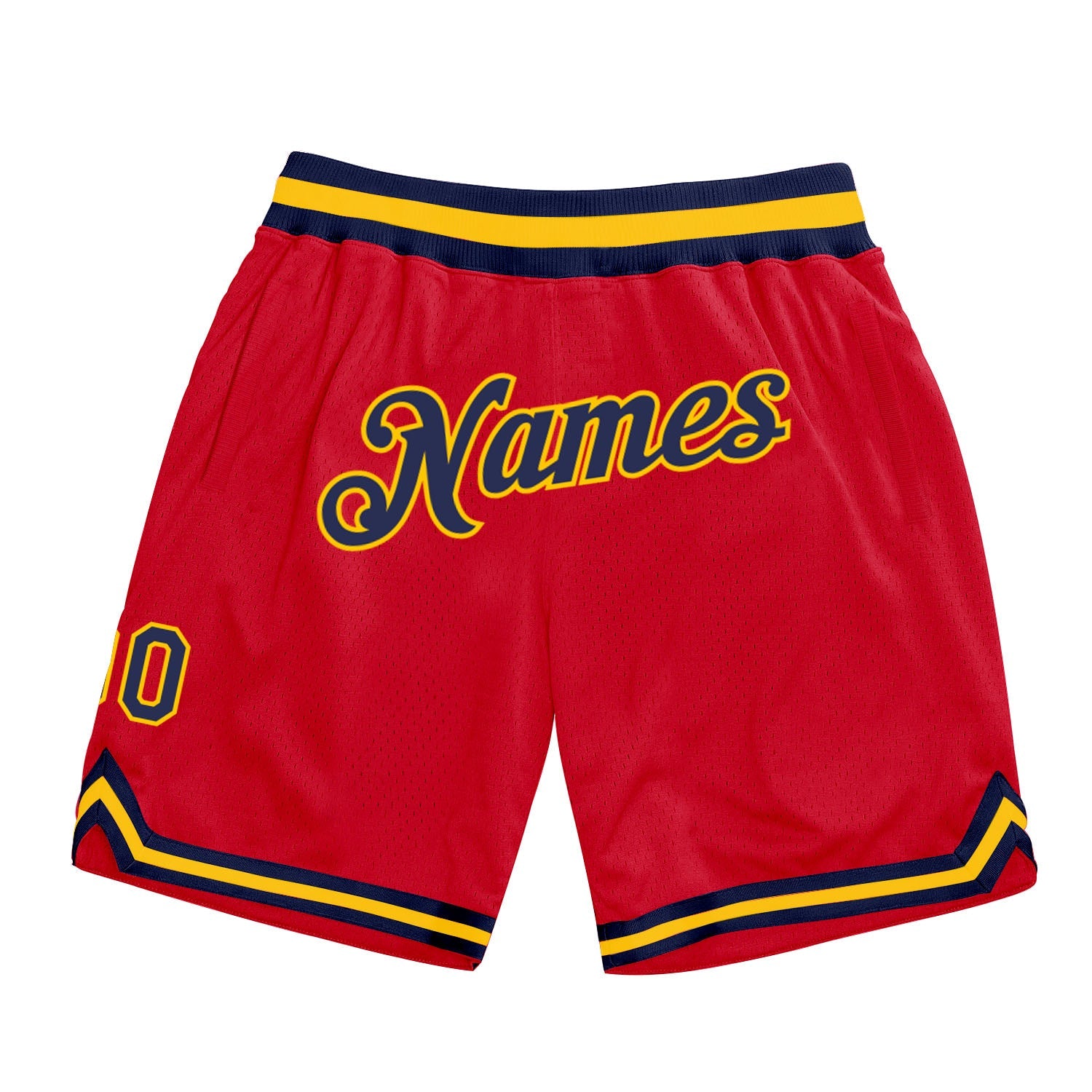 Custom Red Navy-Gold Authentic Throwback Basketball Shorts