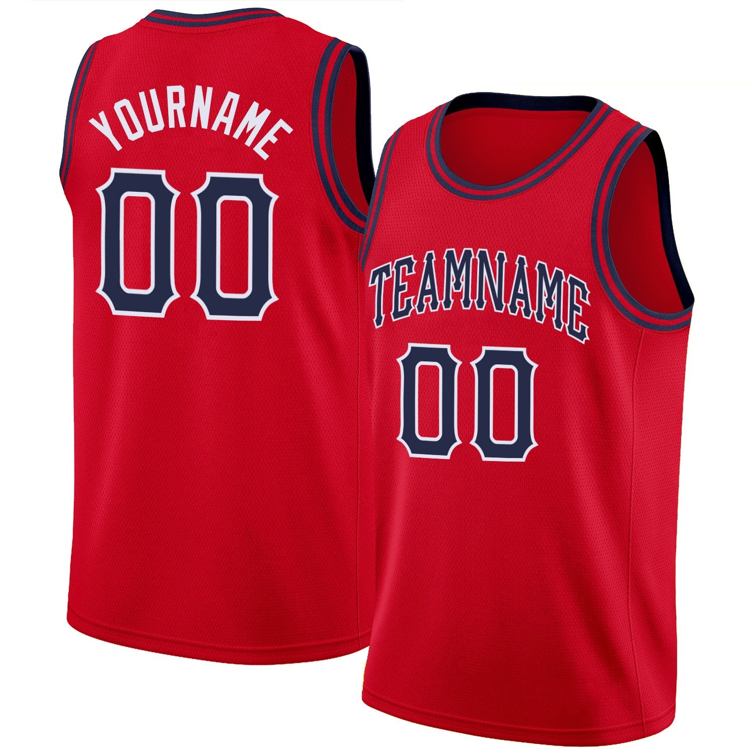 Custom Red Navy-White Round Neck Rib-Knit Basketball Jersey