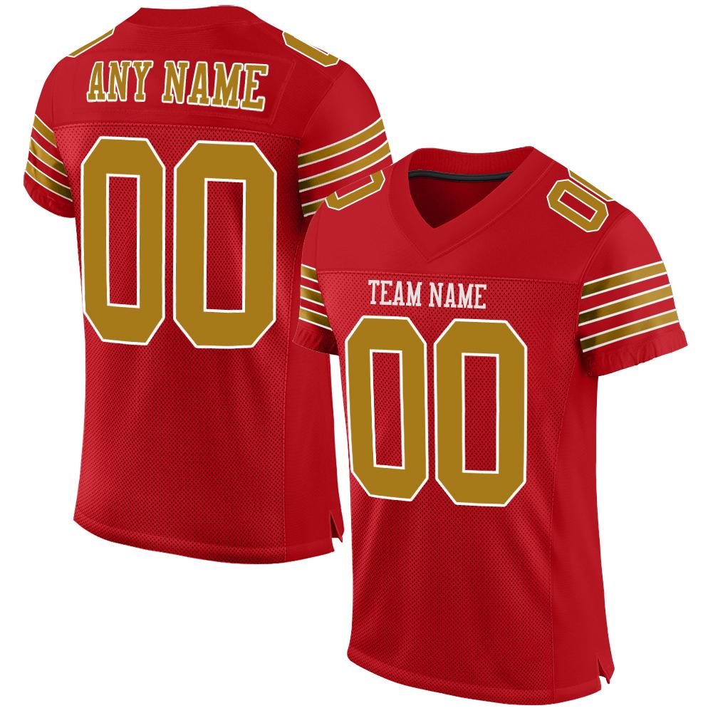 Custom Red Old Gold-White Mesh Authentic Football Jersey