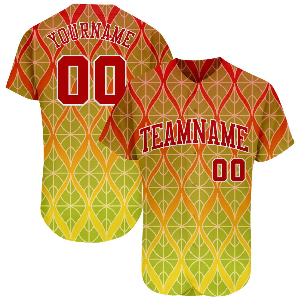 Custom Red Red-White 3D Pattern Design Authentic Baseball Jersey