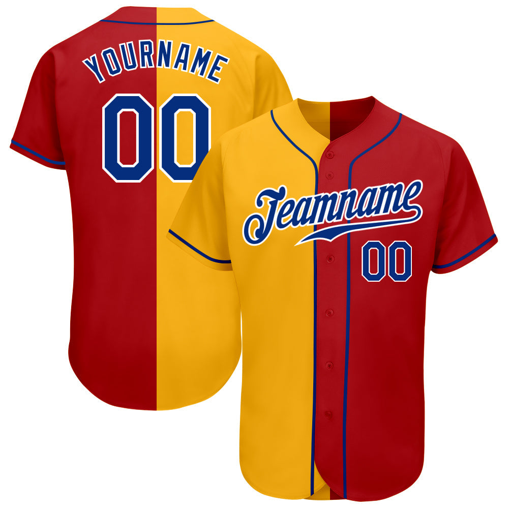 Custom Red Royal-Gold Authentic Split Fashion Baseball Jersey