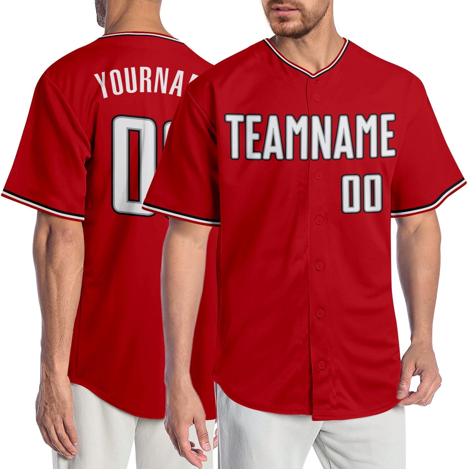 Custom Red White-Black Authentic Baseball Jersey