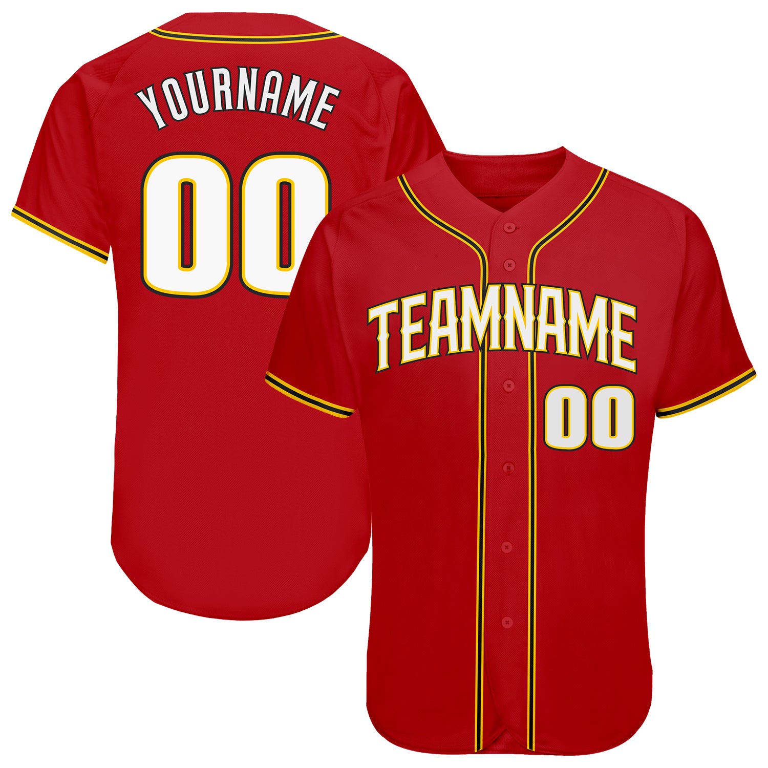 Custom Red White-Gold Authentic Baseball Jersey