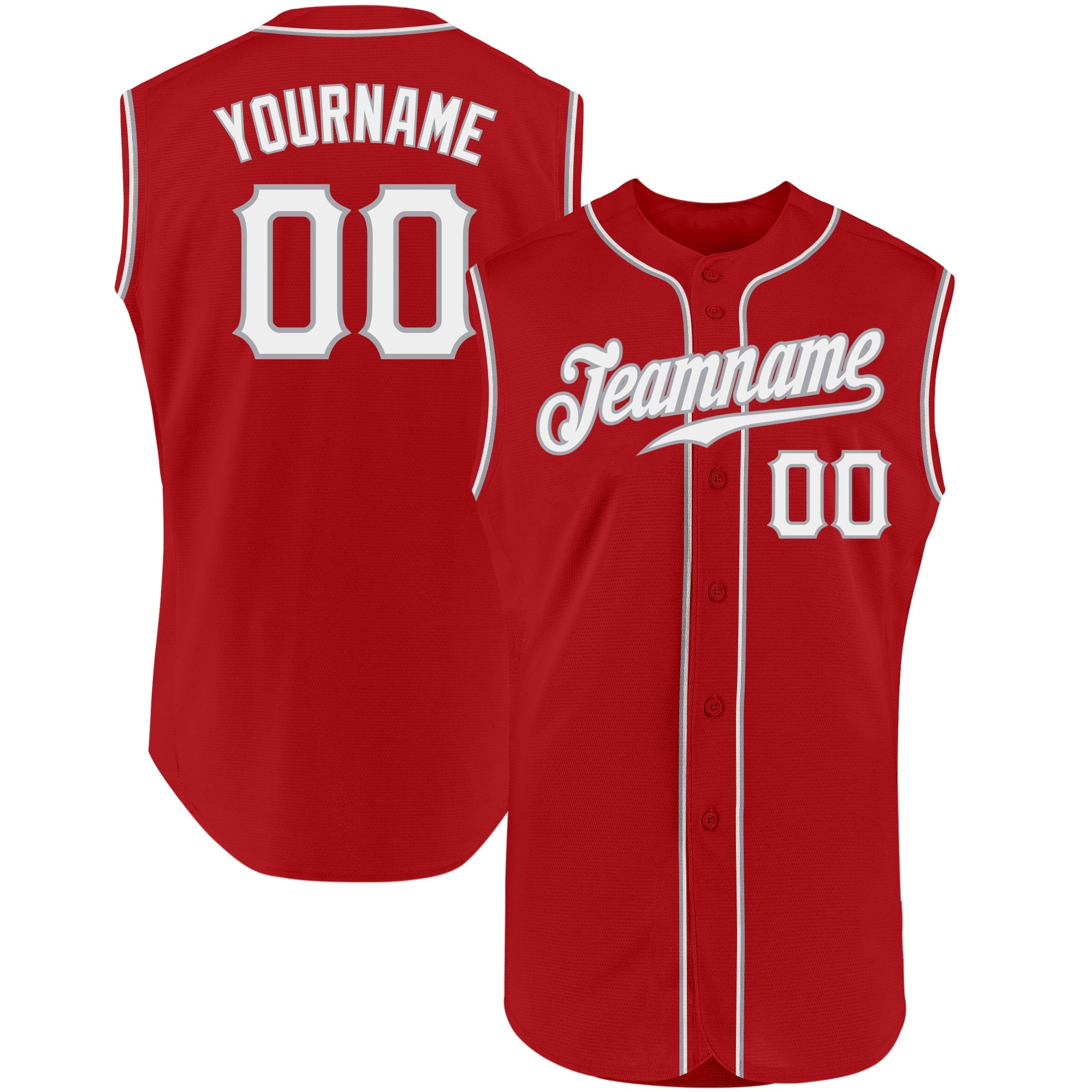 Custom Red White-Gray Authentic Sleeveless Baseball Jersey