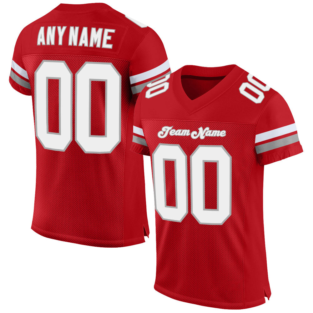 Custom Red White-Gray Mesh Authentic Football Jersey