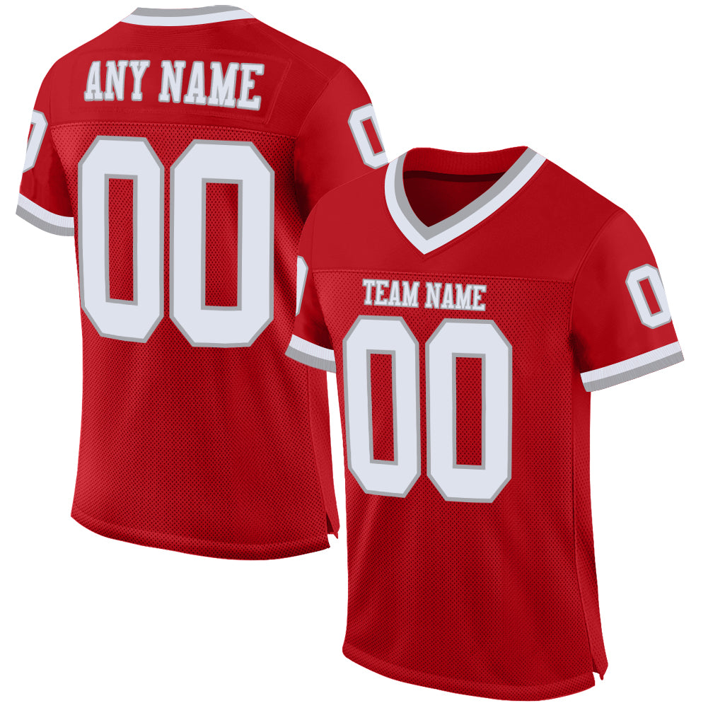 Custom Red White-Gray Mesh Authentic Throwback Football Jersey