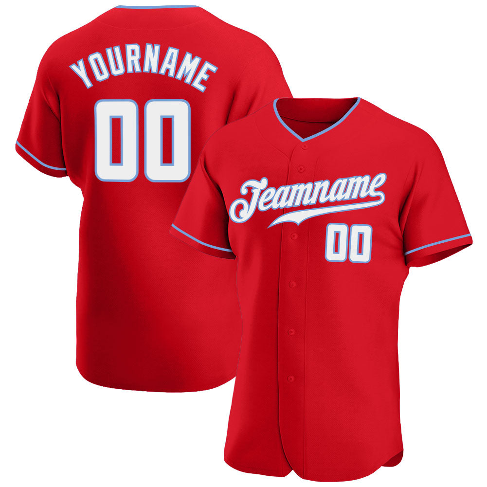 Custom Red White-Light Blue Authentic Baseball Jersey