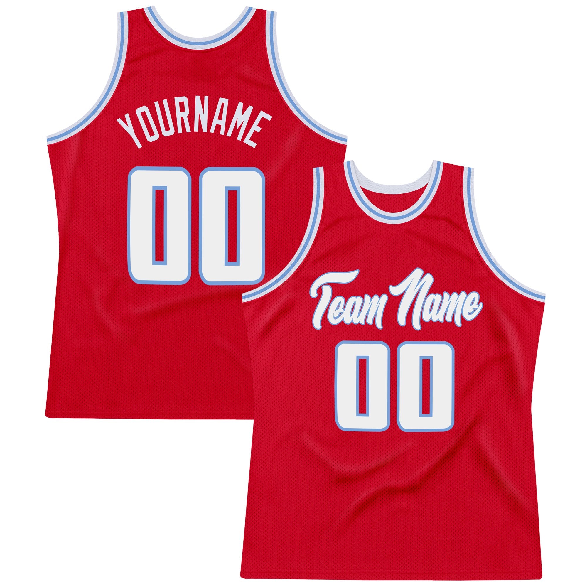 Custom Red White-Light Blue Authentic Throwback Basketball Jersey