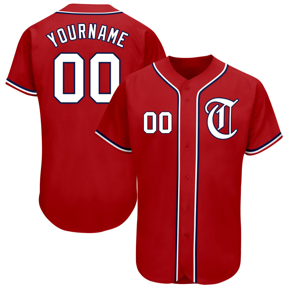 Custom Red White-Navy Authentic Baseball Jersey