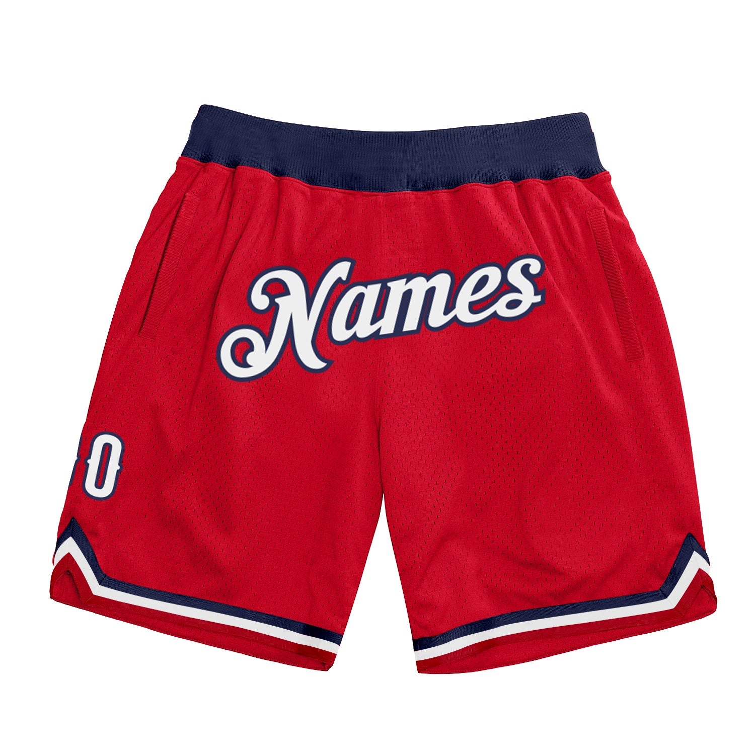 Custom Red White-Navy Authentic Throwback Basketball Shorts