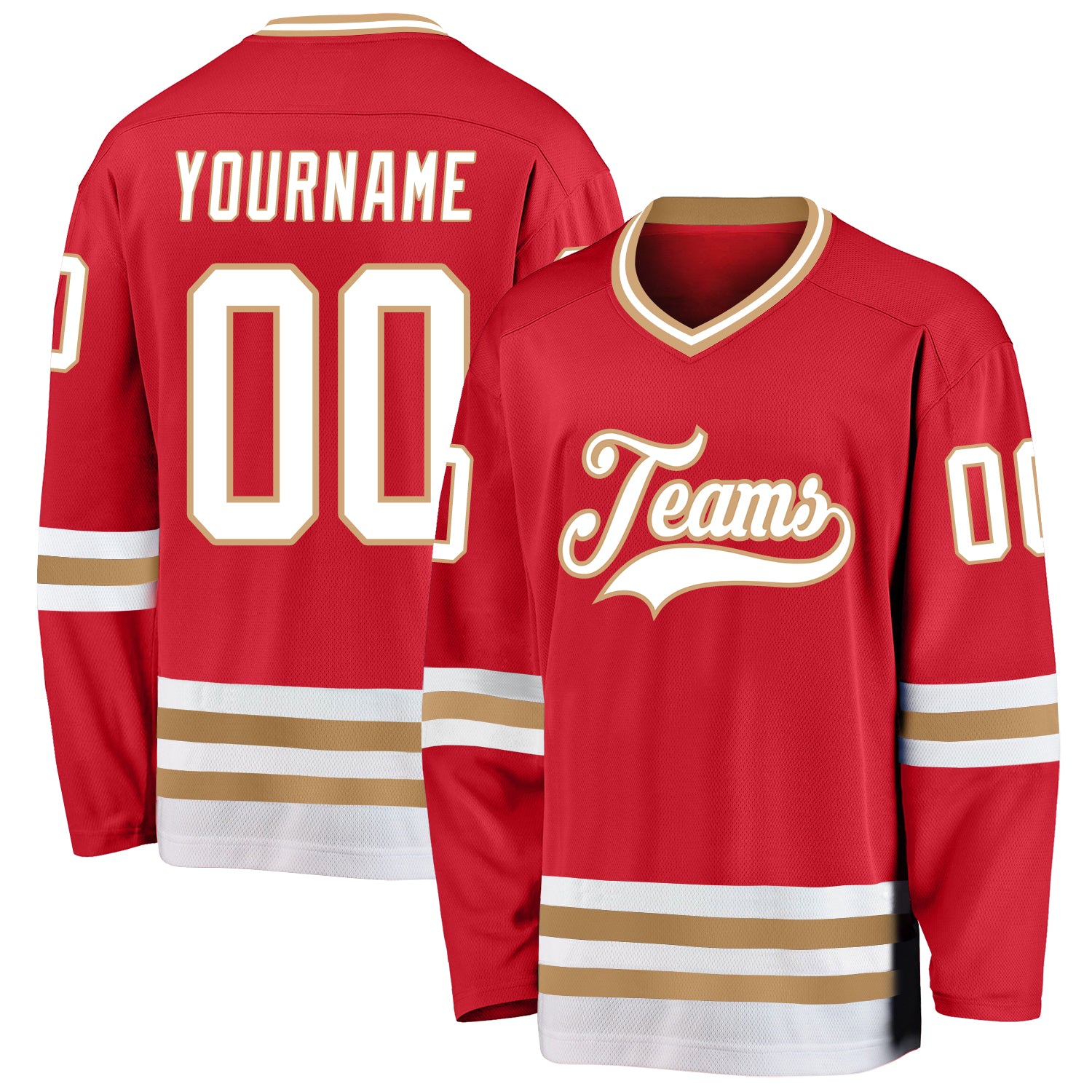 Custom Red White-Old Gold Hockey Jersey