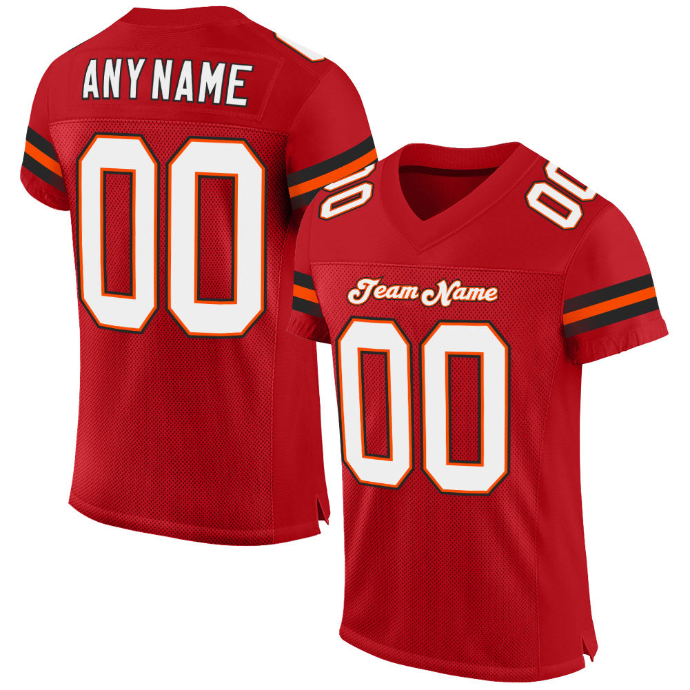 Custom Red White-Orange Mesh Authentic Football Jersey