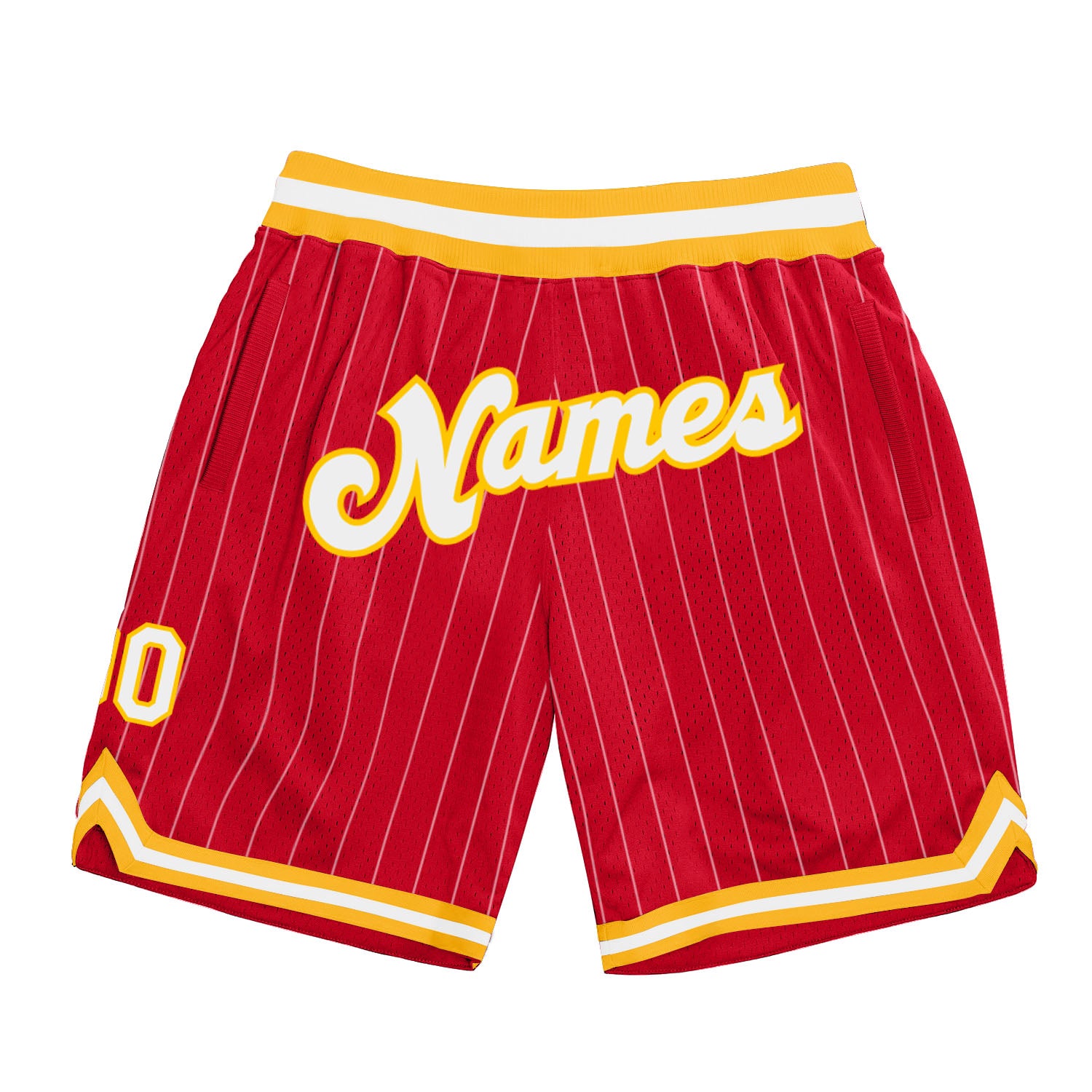 Custom Red White Pinstripe White-Gold Authentic Basketball Shorts