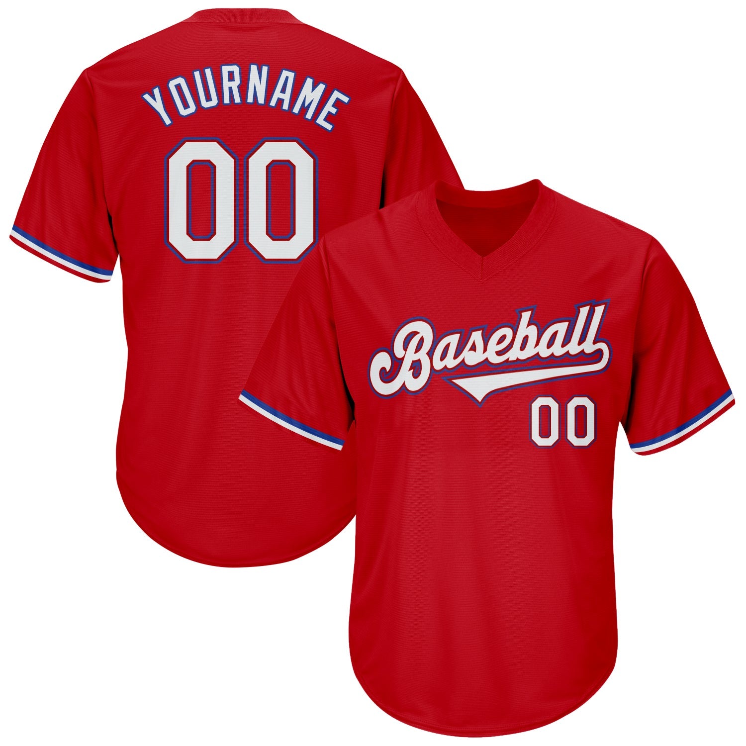 Custom Red White-Royal Authentic Throwback Rib-Knit Baseball Jersey Shirt