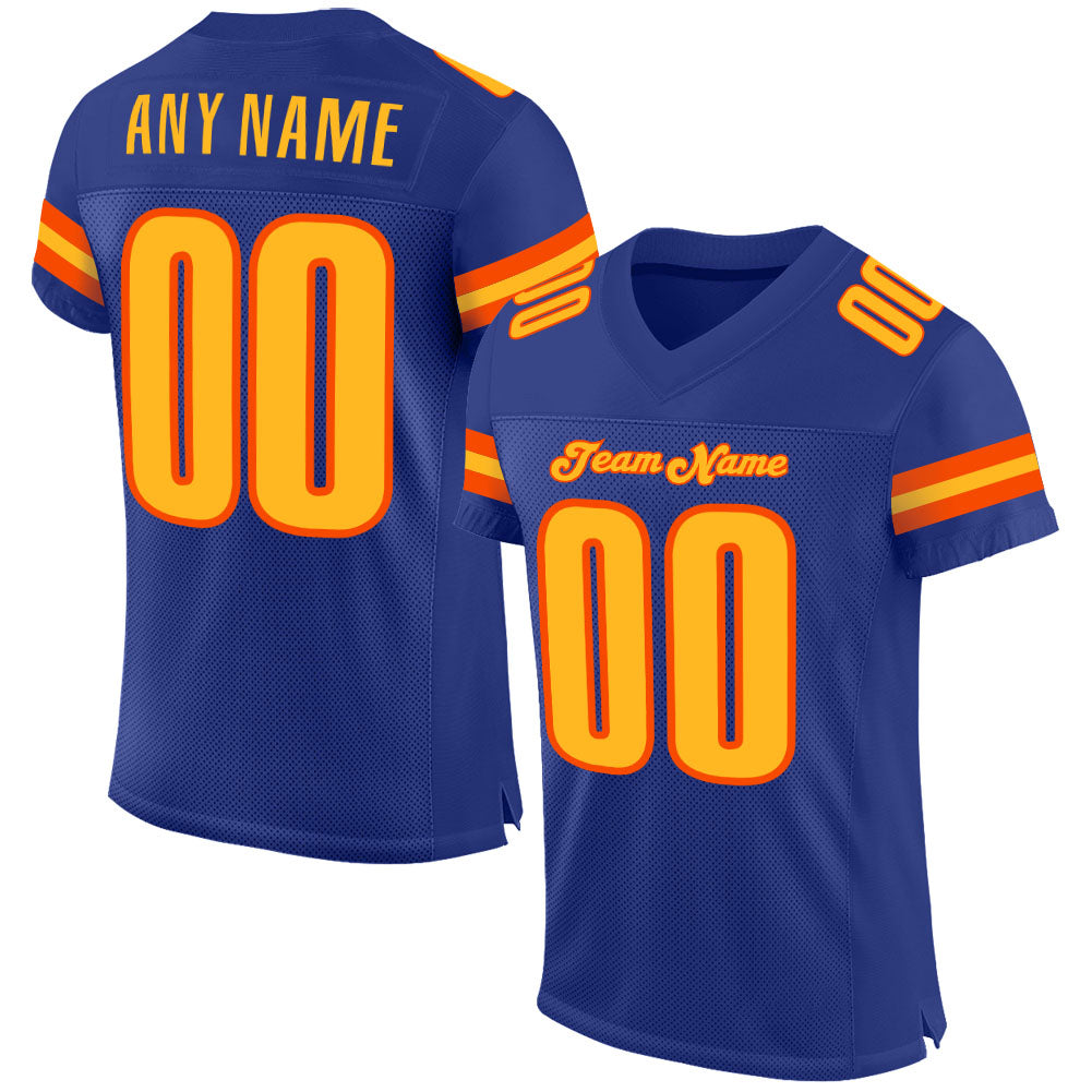 Custom Royal Gold-Orange Mesh Authentic Football Jersey