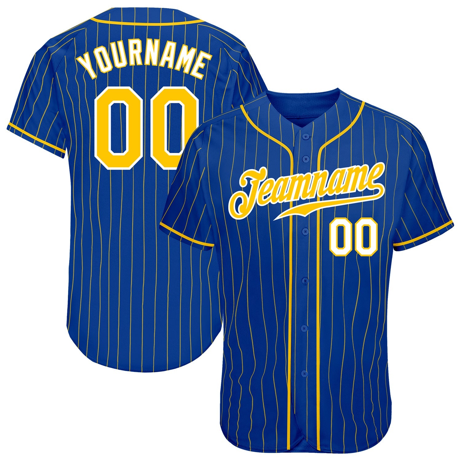 Custom Royal Gold Pinstripe Gold-White Authentic Baseball Jersey