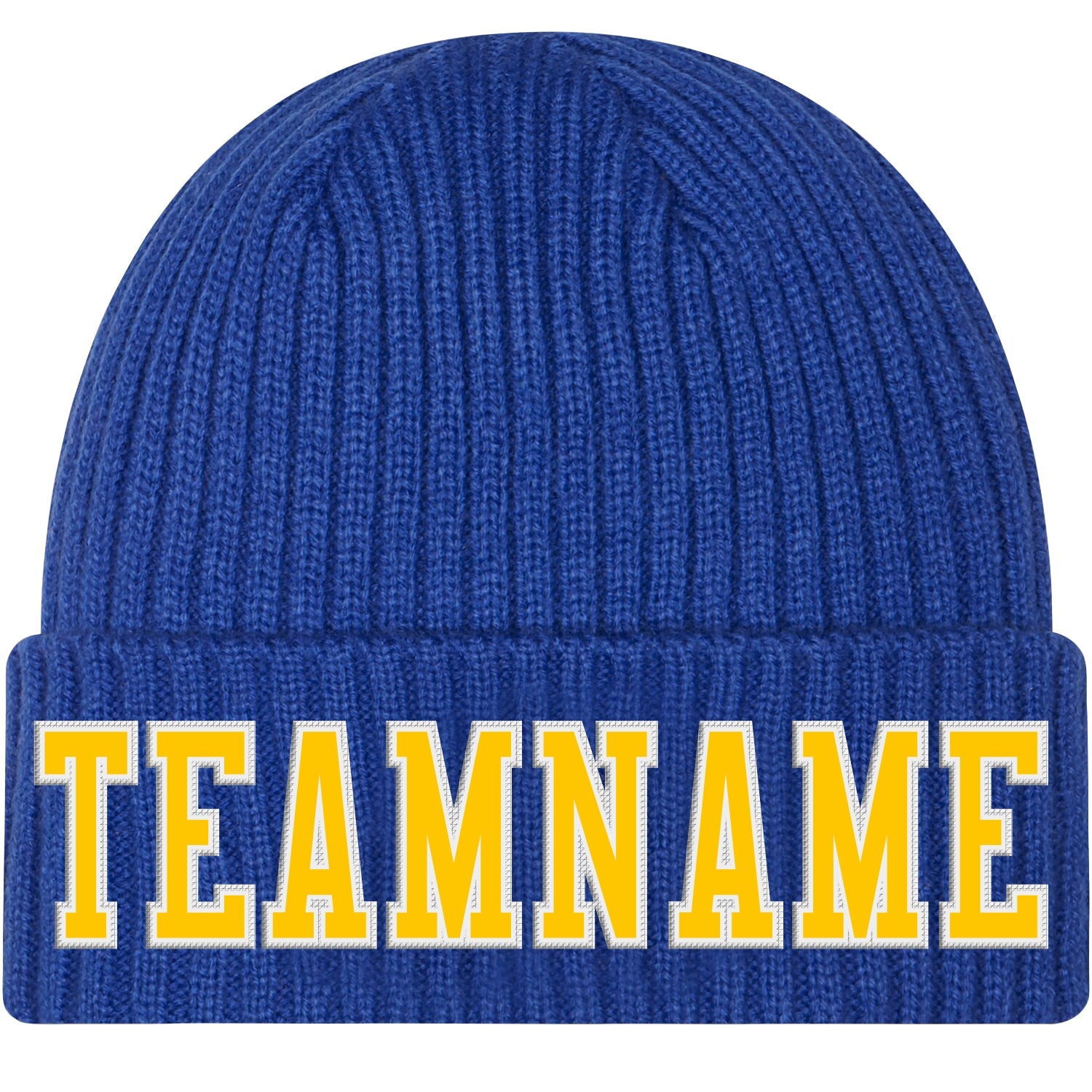 Custom Royal Gold-White Stitched Cuffed Knit Hat