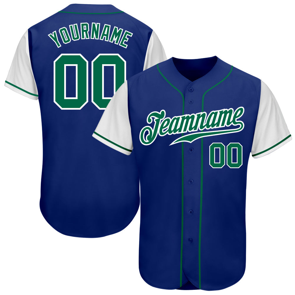 Custom Royal Kelly Green-White Authentic Two Tone Baseball Jersey