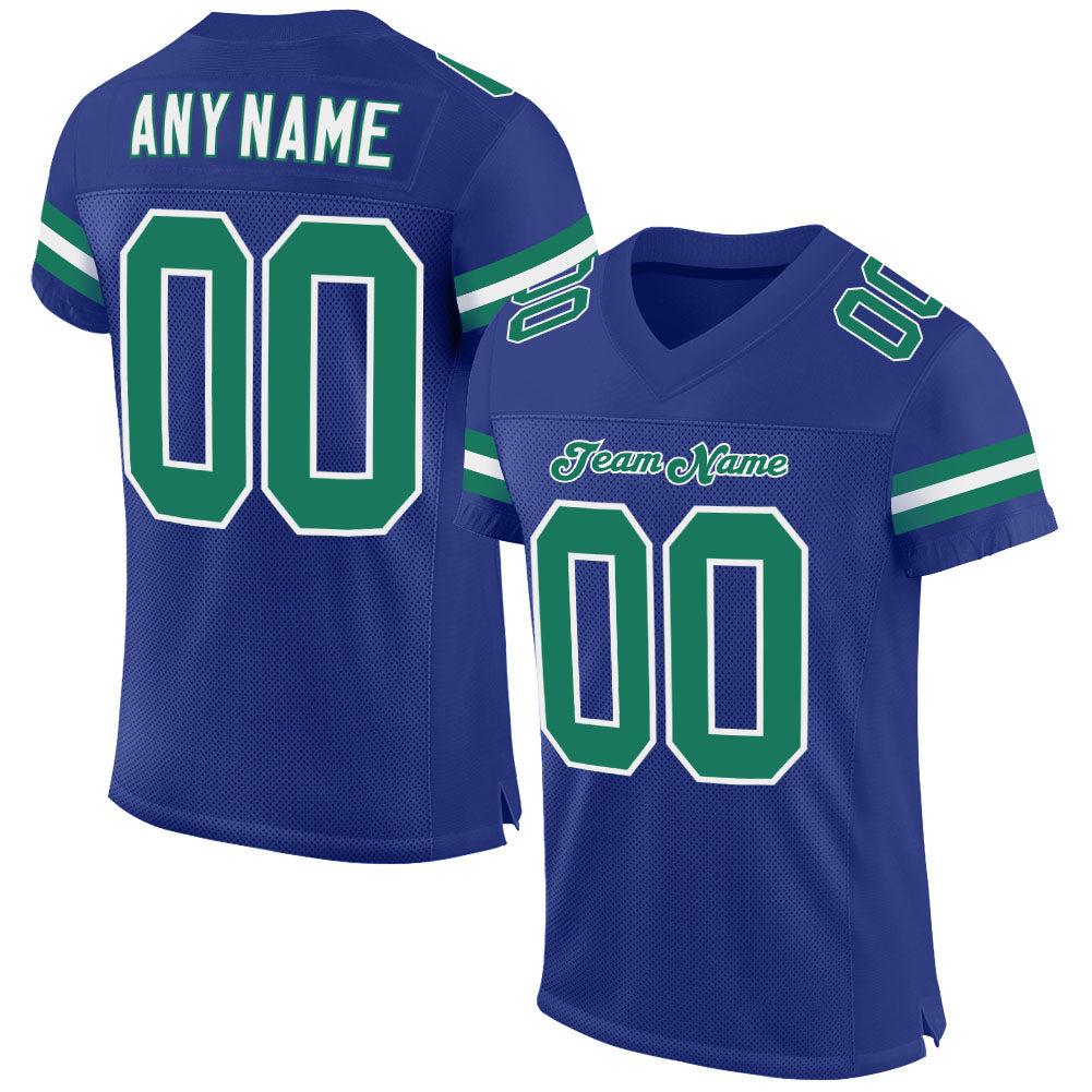 Custom Royal Kelly Green-White Mesh Authentic Football Jersey