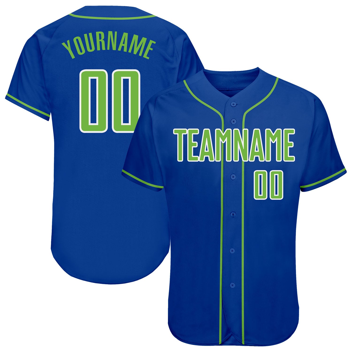 Custom Royal Neon Green-White Authentic Baseball Jersey