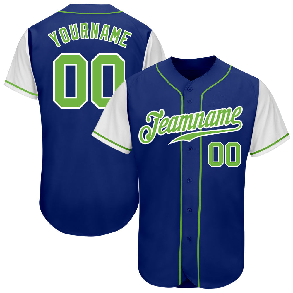 Custom Royal Neon Green-White Authentic Two Tone Baseball Jersey