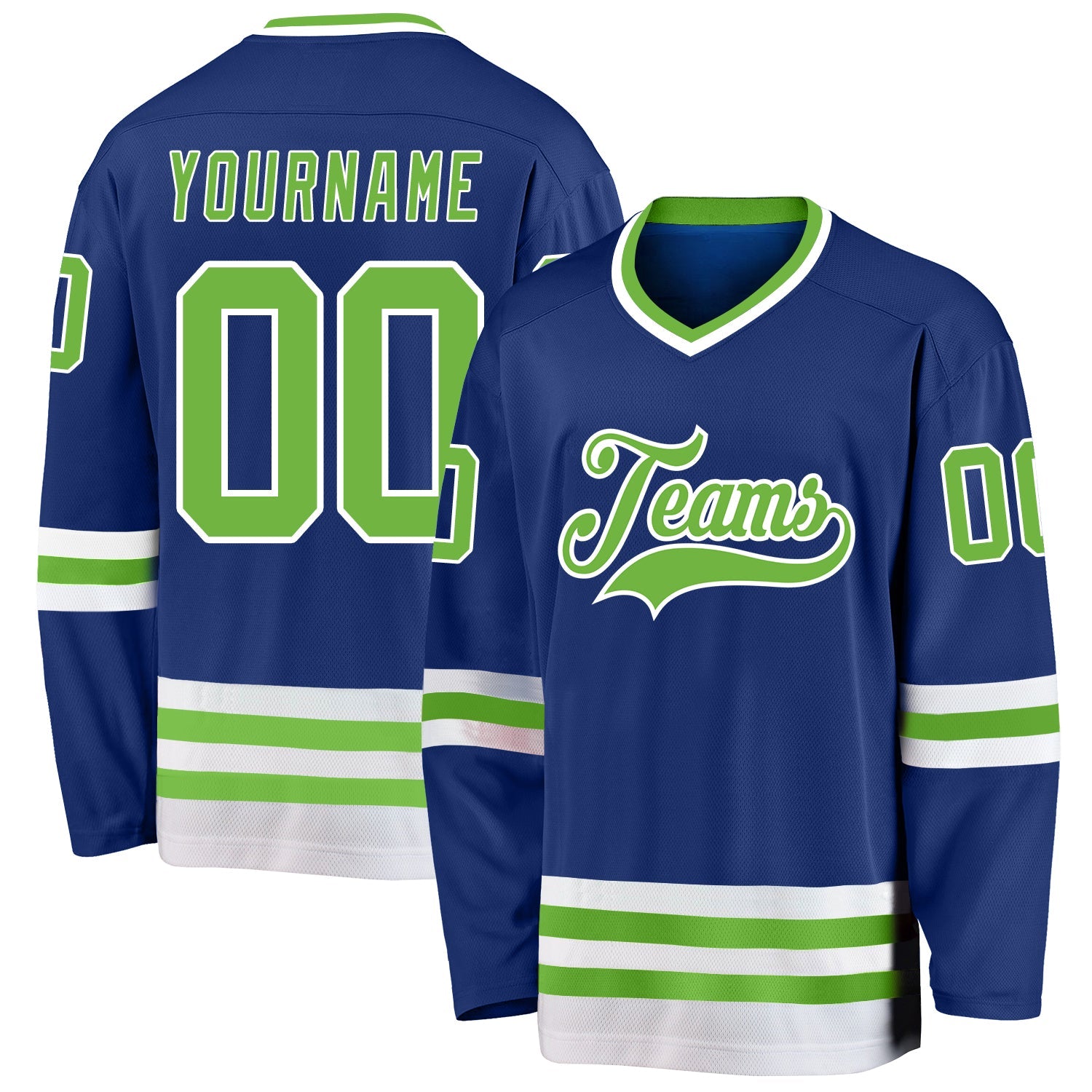 Custom Royal Neon Green-White Hockey Jersey