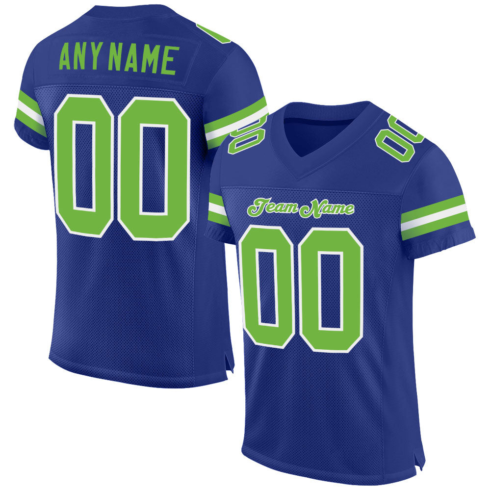 Custom Royal Neon Green-White Mesh Authentic Football Jersey