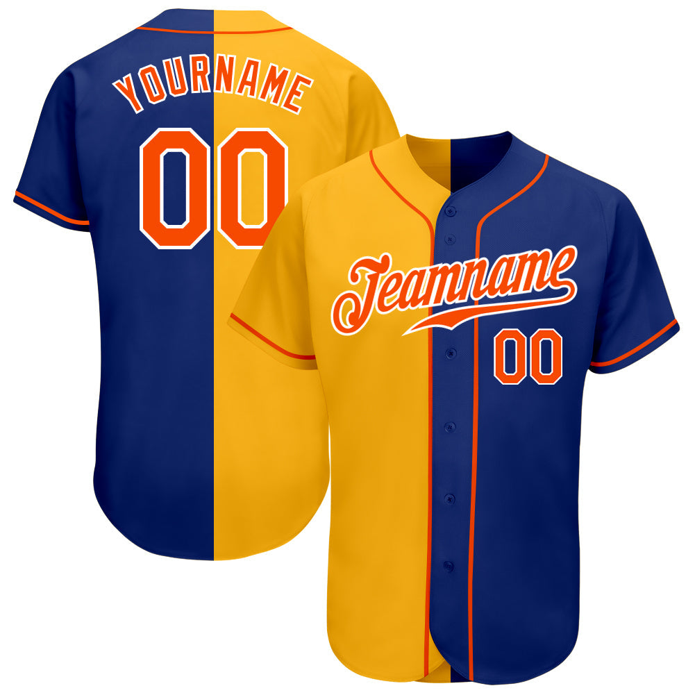 Custom Royal Orange-Gold Authentic Split Fashion Baseball Jersey