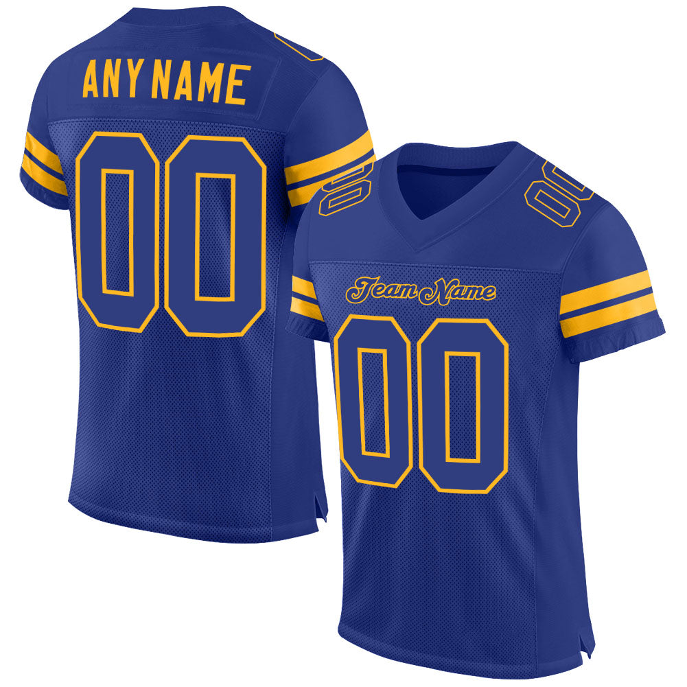 Custom Royal Royal-Gold Mesh Authentic Football Jersey