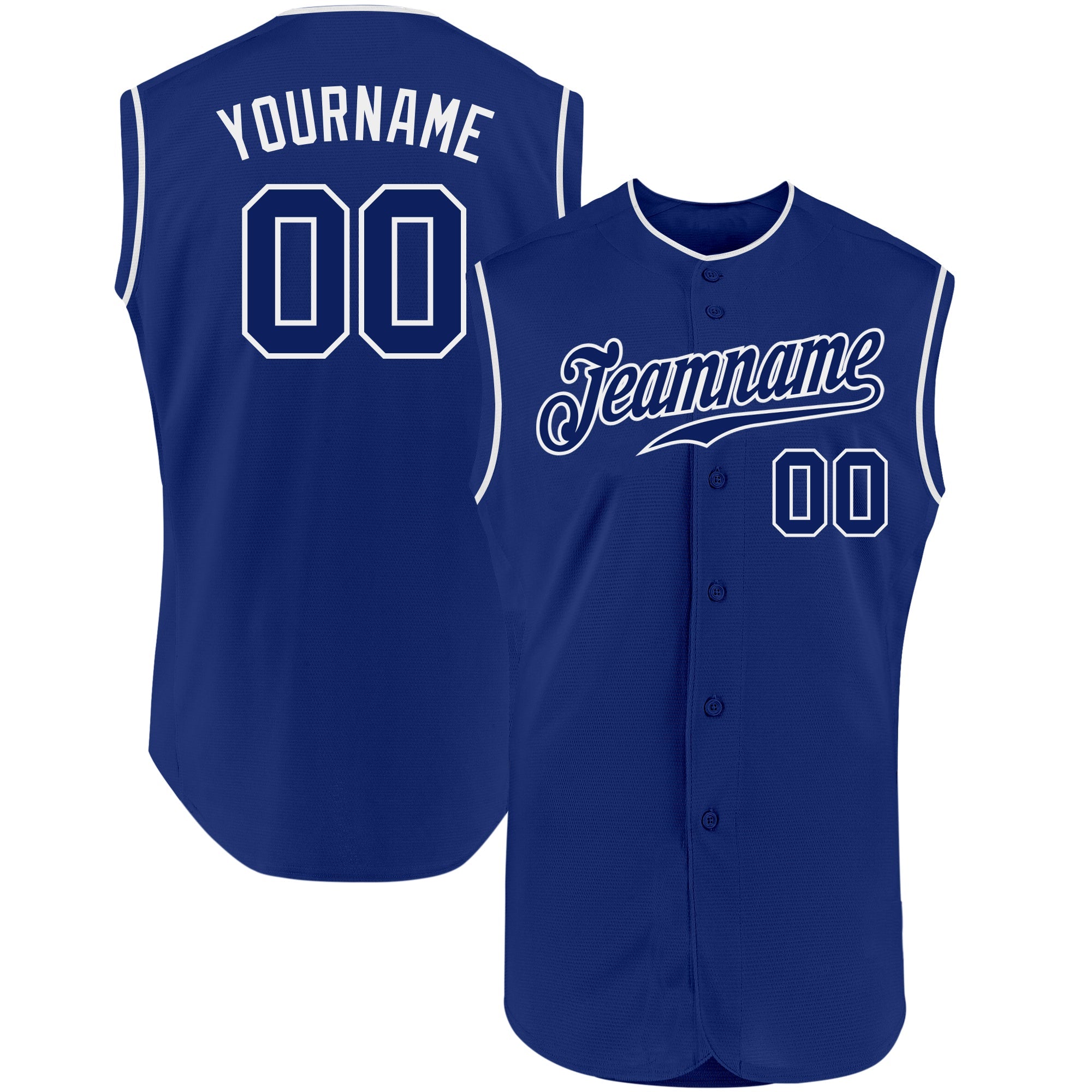 Custom Royal Royal-White Authentic Sleeveless Baseball Jersey