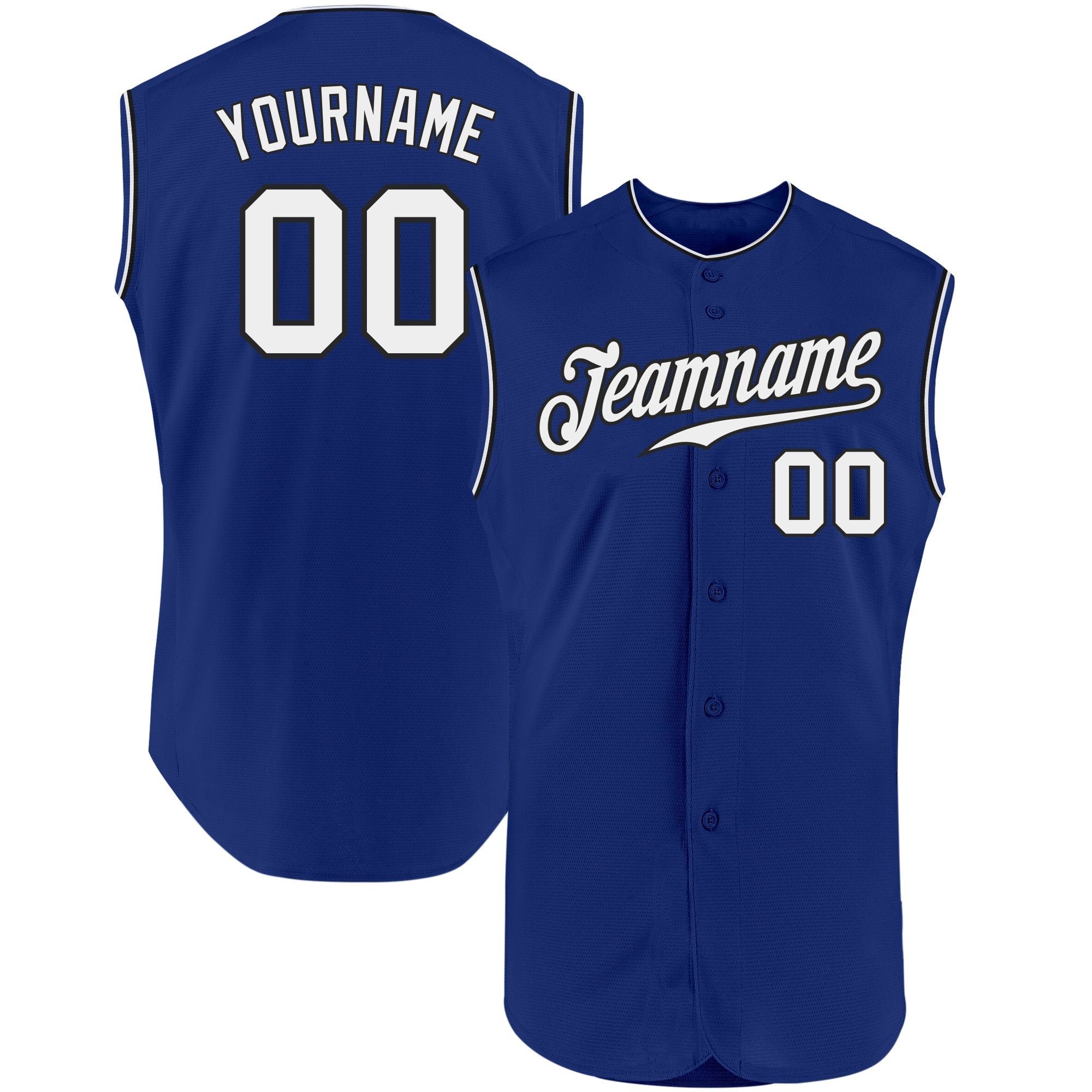 Custom Royal White-Black Authentic Sleeveless Baseball Jersey