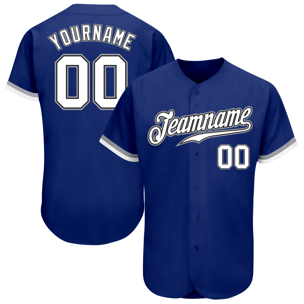 Custom Royal White Black-Gray Authentic Baseball Jersey