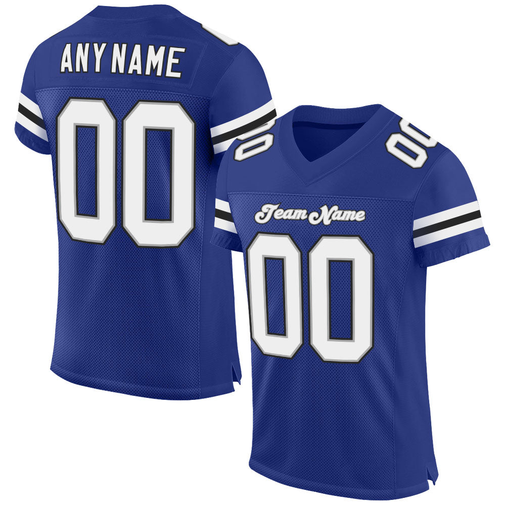 Custom Royal White-Black Mesh Authentic Football Jersey