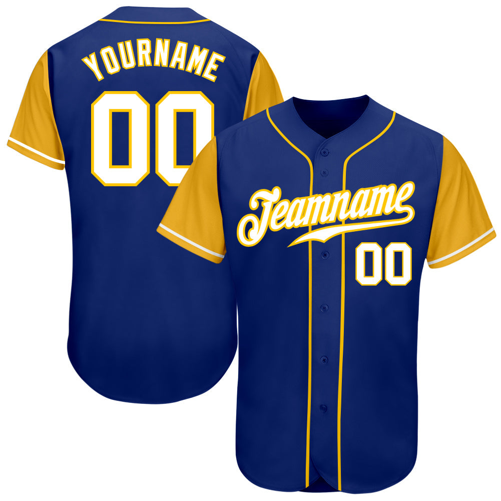 Custom Royal White-Gold Authentic Two Tone Baseball Jersey