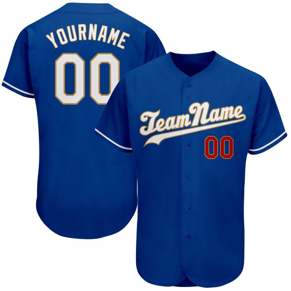 Custom Royal White-Old Gold Authentic Baseball Jersey