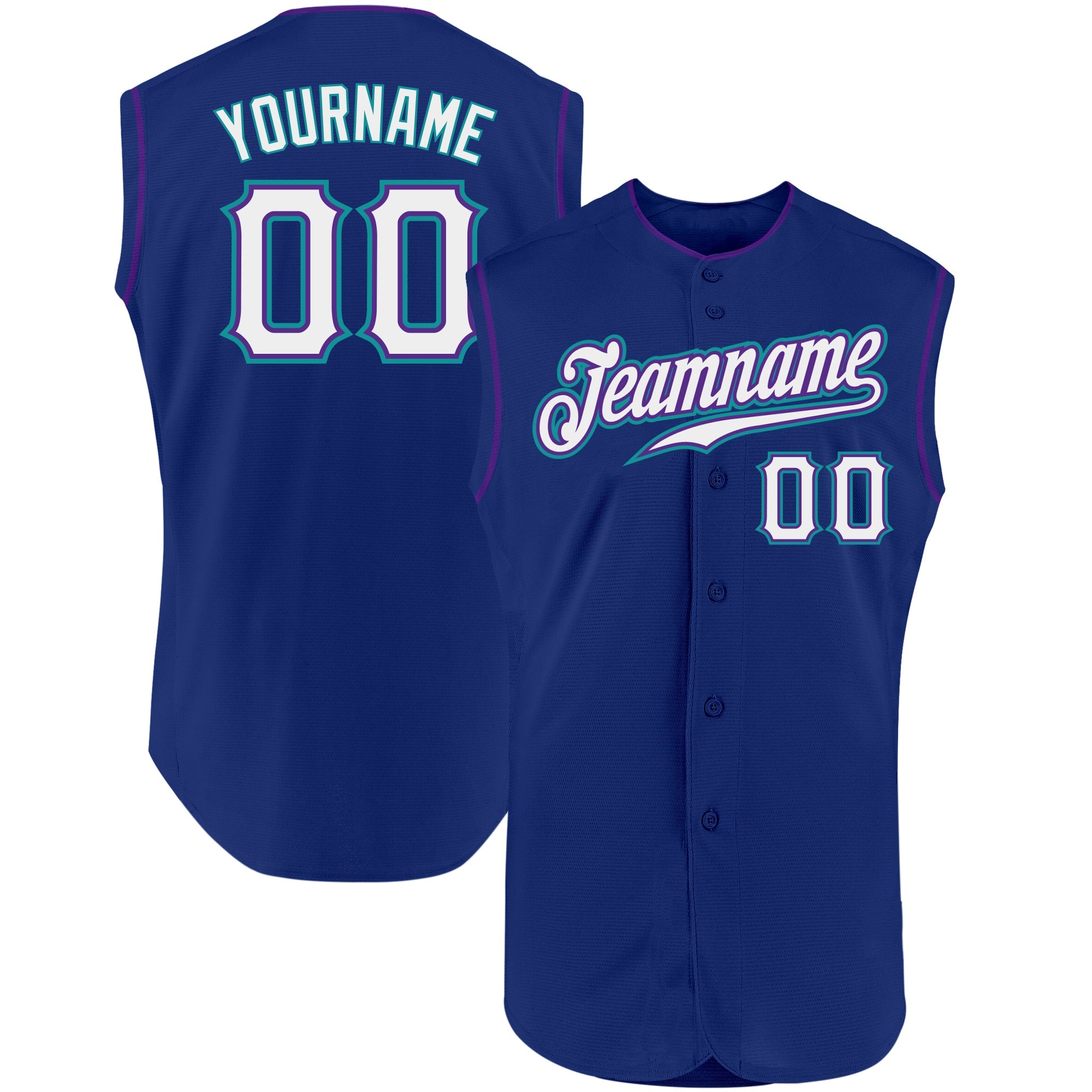 Custom Royal White-Purple Authentic Sleeveless Baseball Jersey