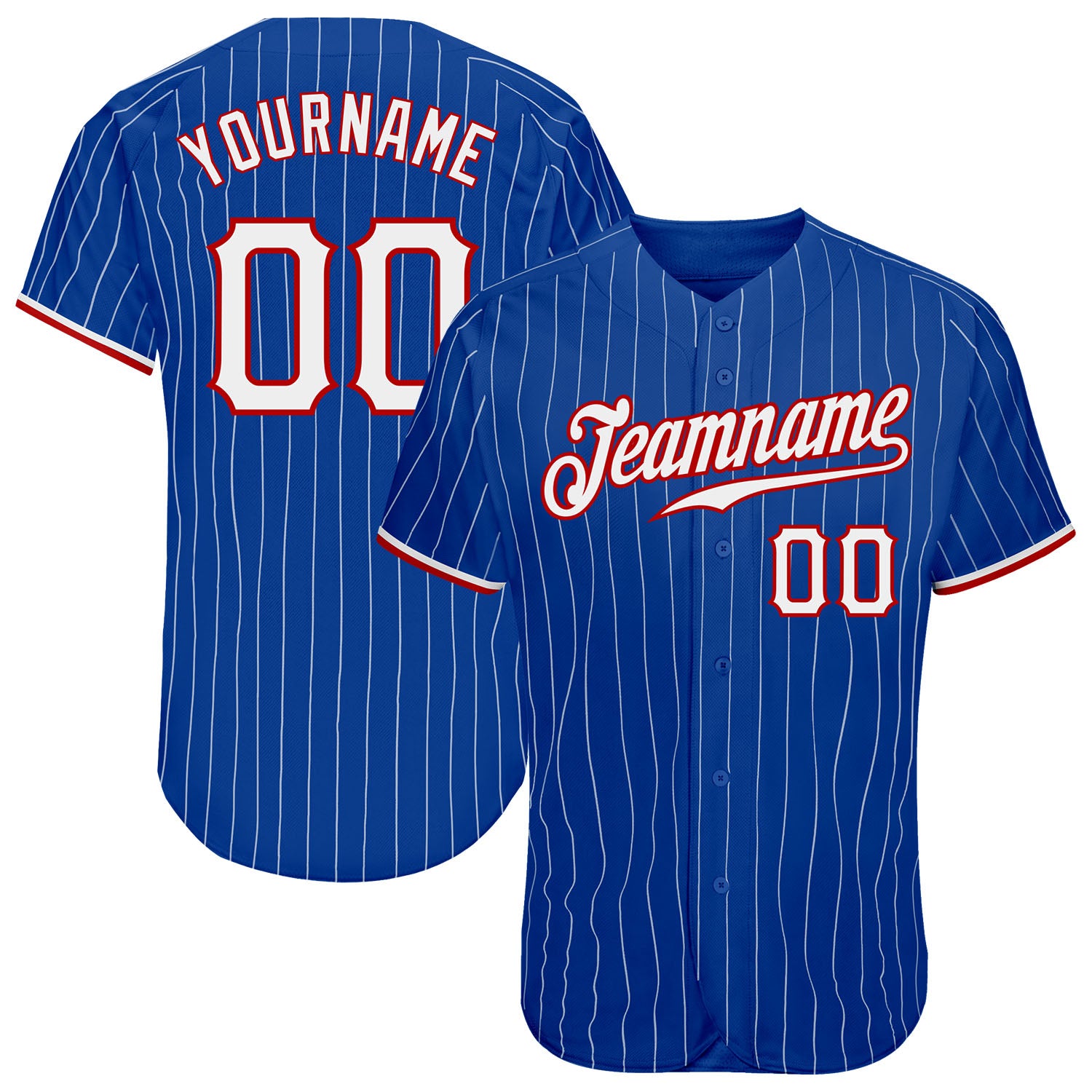 Custom Royal White Pinstripe White-Red Authentic Baseball Jersey