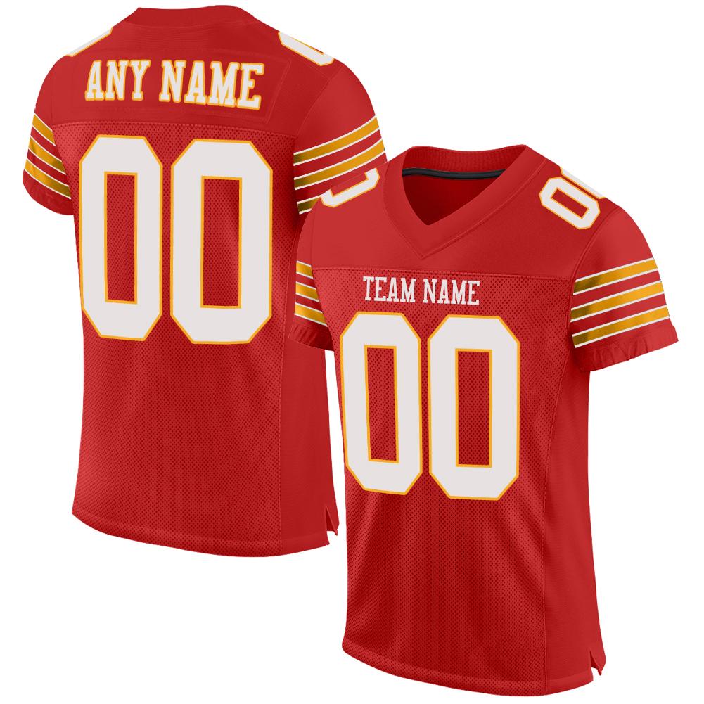 Custom Scarlet White-Gold Mesh Authentic Football Jersey