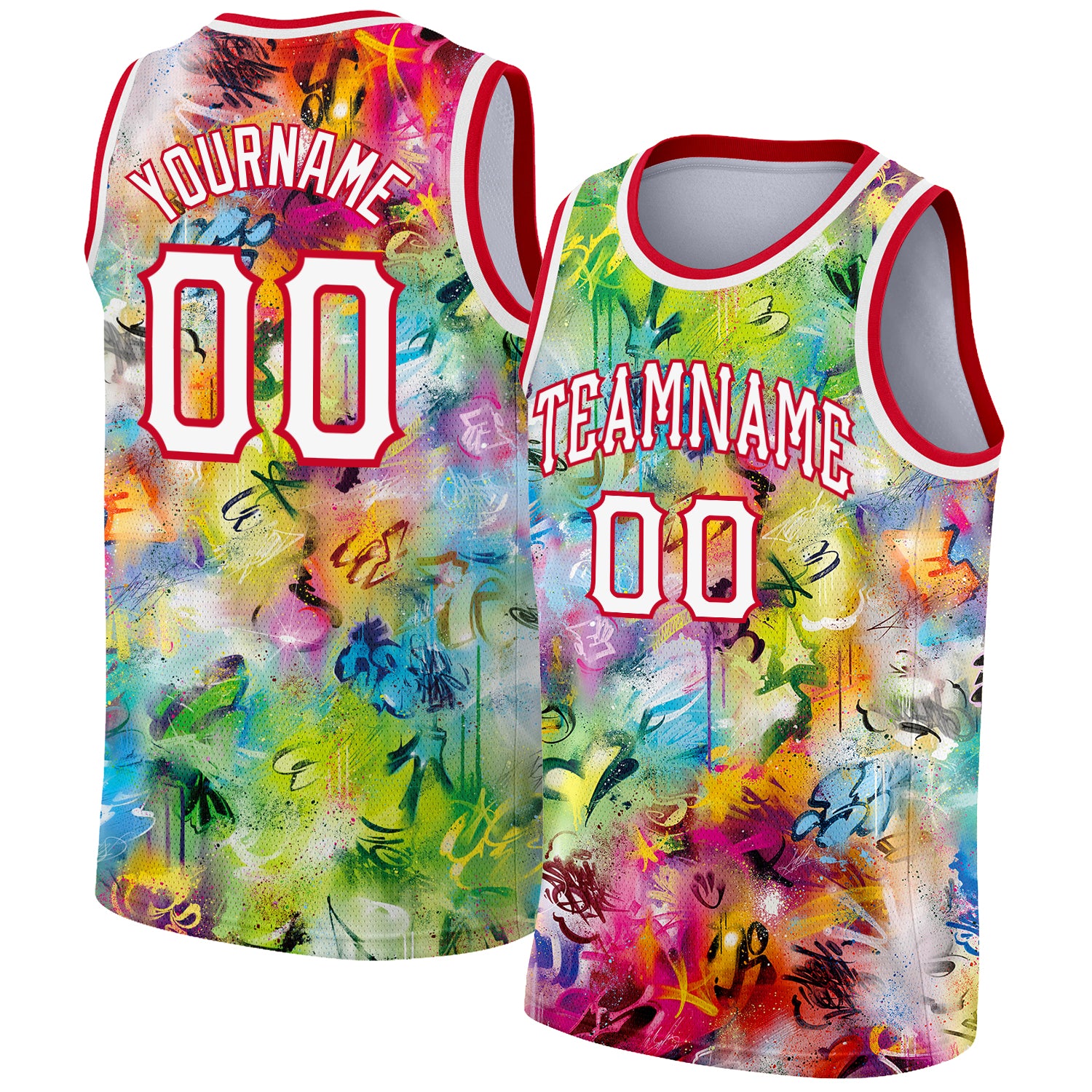 Custom Scratch Graffiti Pattern White-Red 3D Basketball Jersey