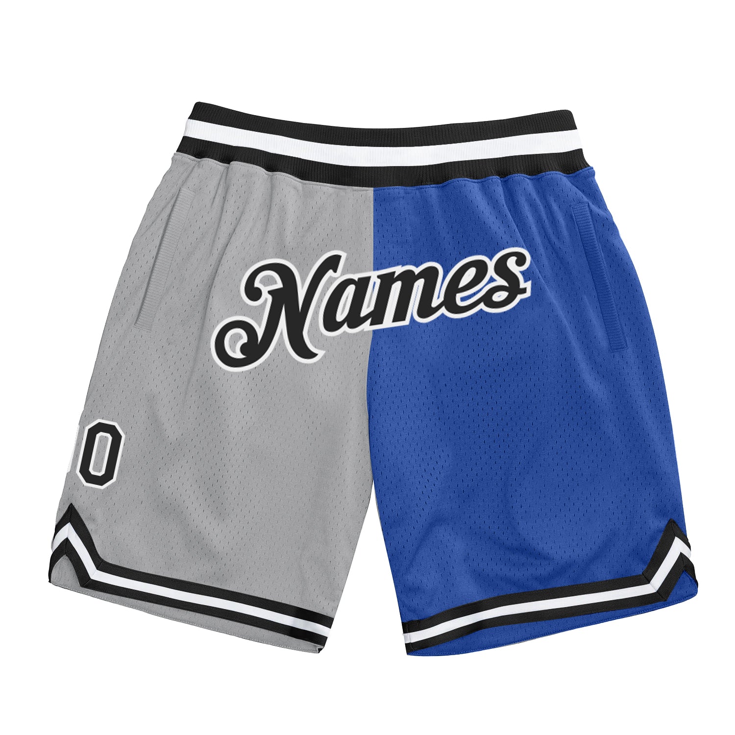 Custom Silver Gray Black-Blue Authentic Throwback Split Fashion Basketball Shorts