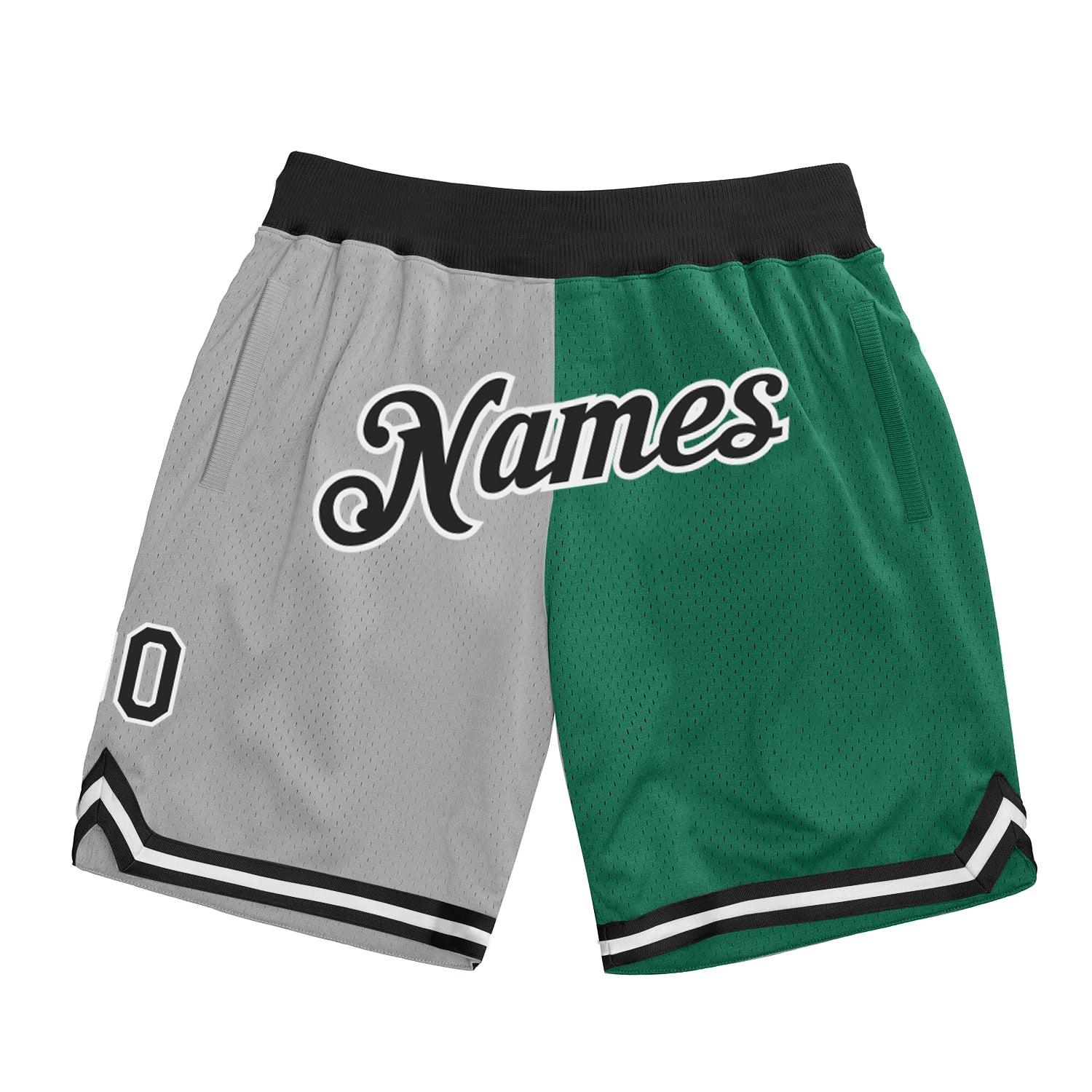 Custom Silver Gray Black-Kelly Green Authentic Throwback Split Fashion Basketball Shorts