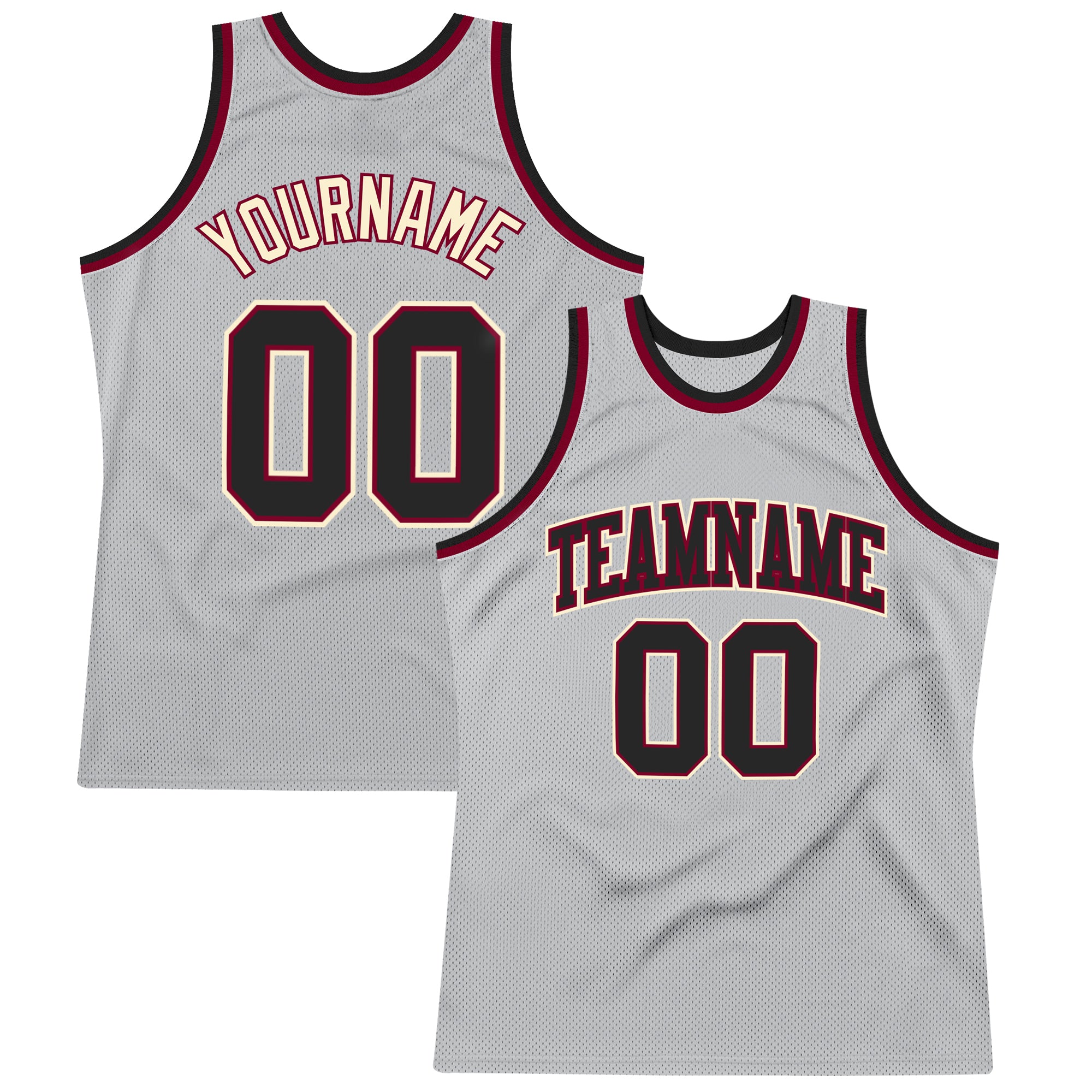 Custom Silver Gray Black-Maroon Authentic Throwback Basketball Jersey