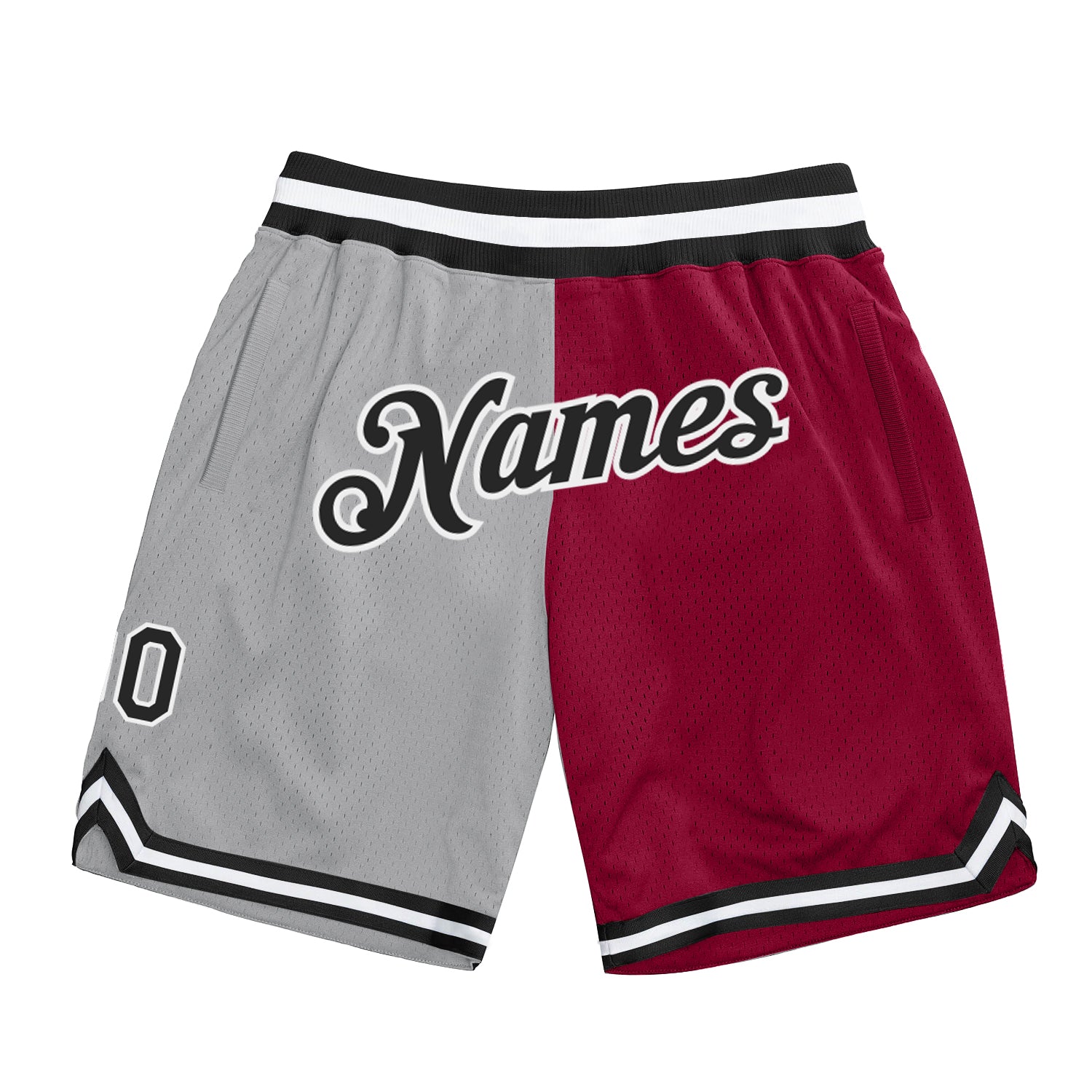 Custom Silver Gray Black-Maroon Authentic Throwback Split Fashion Basketball Shorts