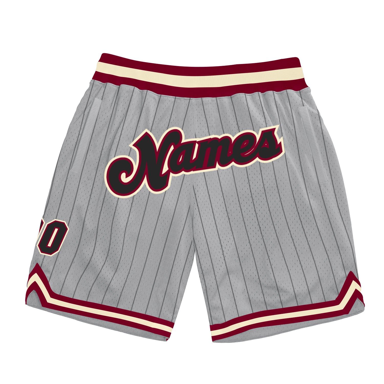 Custom Silver Gray Black Pinstripe Black-Maroon Authentic Basketball Shorts