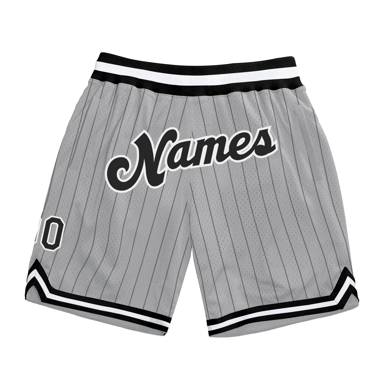 Custom Silver Gray Black Pinstripe Black-White Authentic Basketball Shorts