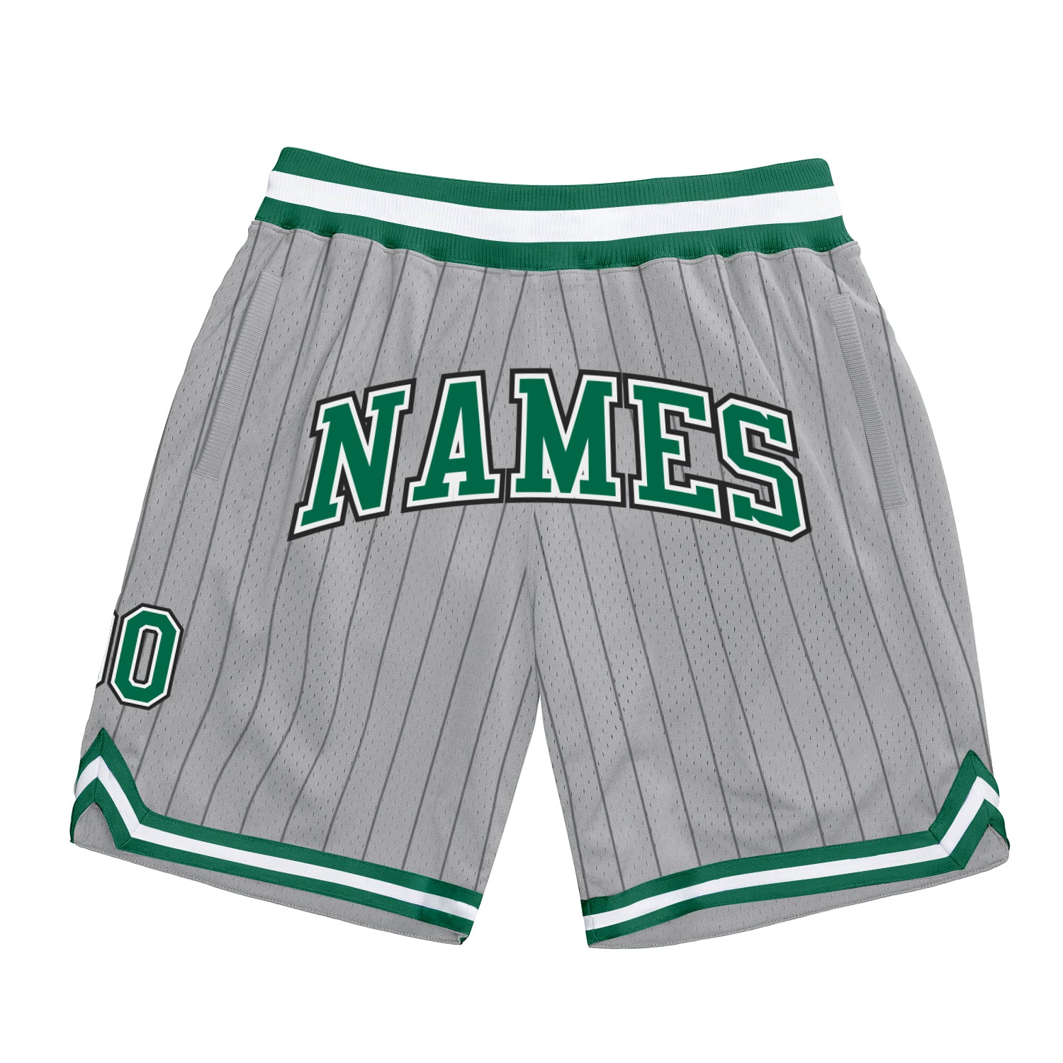 Custom Silver Gray Black Pinstripe Kelly Green-White Authentic Basketball Shorts