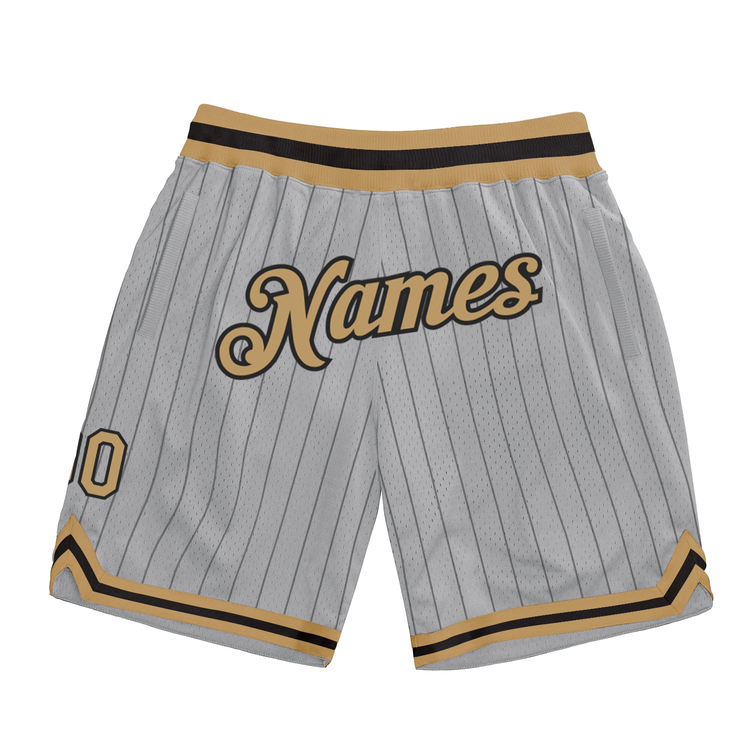 Custom Silver Gray Black Pinstripe Old Gold-Black Authentic Basketball Shorts