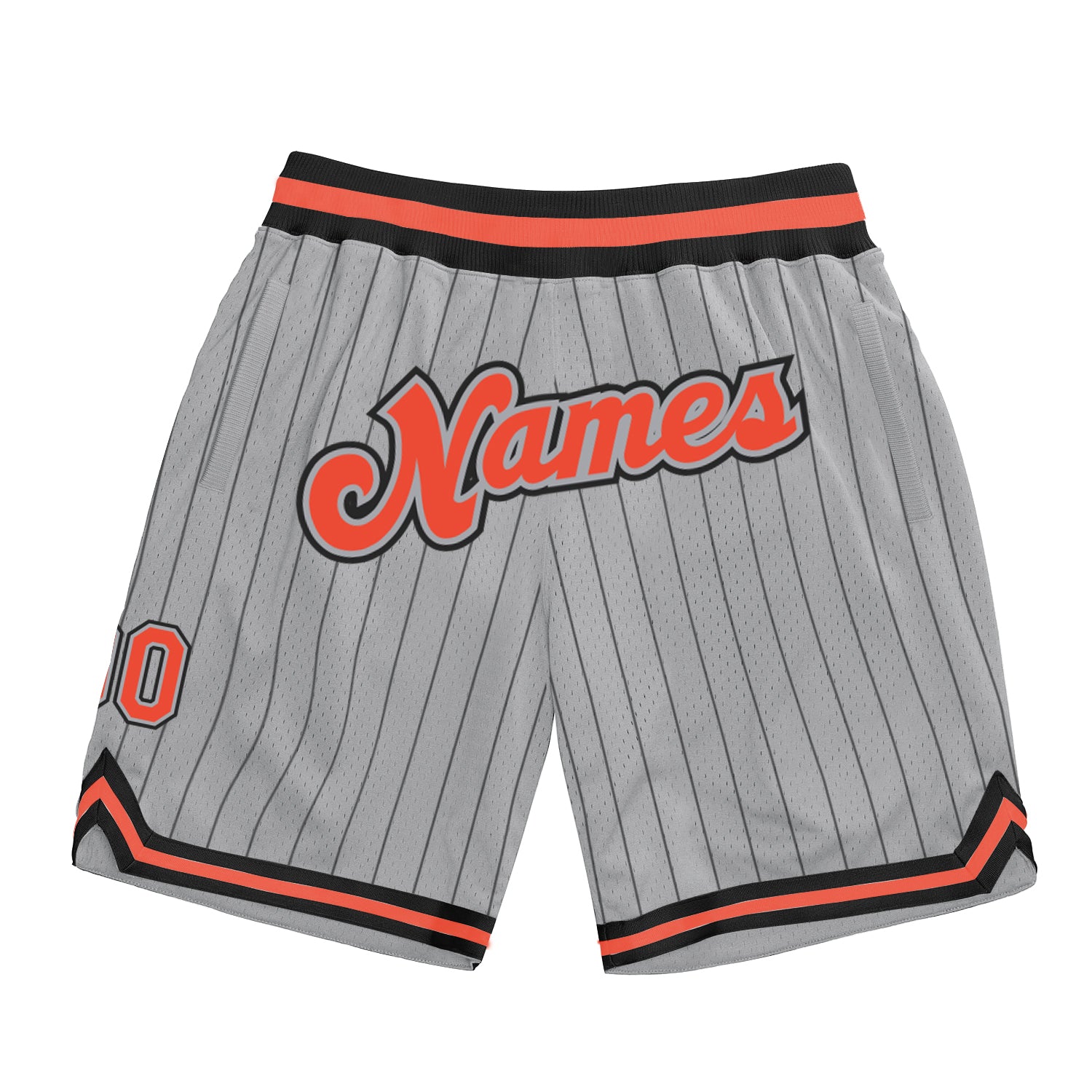 Custom Silver Gray Black Pinstripe Orange-Black Authentic Basketball Shorts