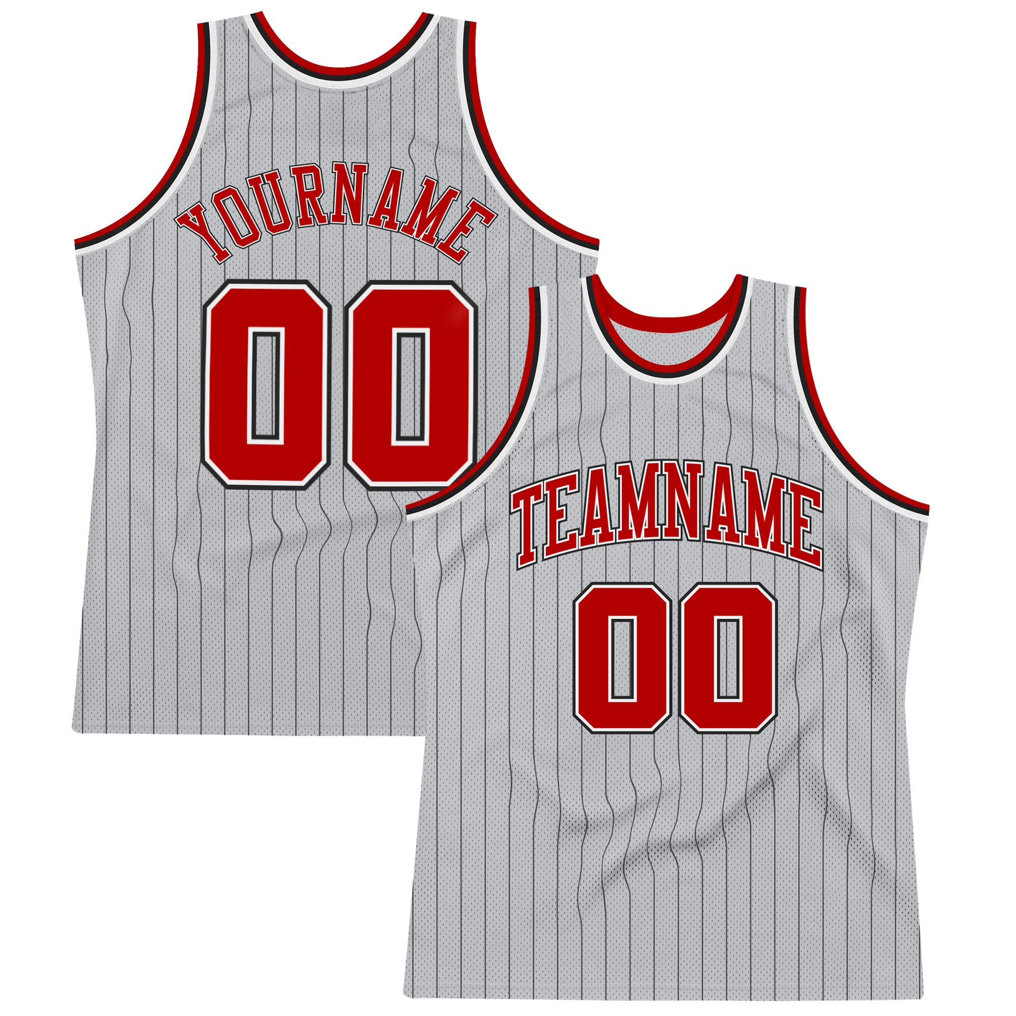 Custom Silver Gray Black Pinstripe Red-White Authentic Throwback Basketball Jersey